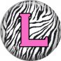 Pink L on Zebra Print Background, 1 Inch Alphabet Initial Button Badge Pinback
