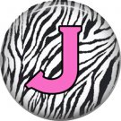 Pink J on Zebra Print Background, 1 Inch Alphabet Initial Button Badge Pinback