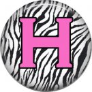 Pink H on Zebra Print Background, 1 Inch Alphabet Initial Button Badge Pinback