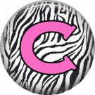 Pink C on Zebra Print Background, 1 Inch Alphabet Initial Button Badge Pinback