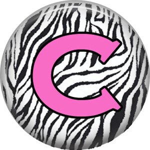 Pink C on Zebra Print Background, 1 Inch Alphabet Initial Button Badge Pinback