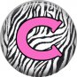 Pink C on Zebra Print Background, 1 Inch Alphabet Initial Button Badge Pinback