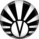 Art Deco Sunburst Alphabet Letter V, 1 Inch Button Badge Pin
