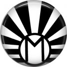 Art Deco Sunburst Alphabet Letter M, 1 Inch Button Badge Pin