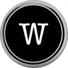1 Inch Alphabet Letter W Button Badge Pin Resembling Vintage Typewriter Keys