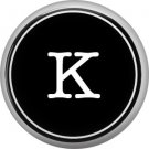1 Inch Alphabet Letter K Button Badge Pin Resembling Vintage Typewriter Keys
