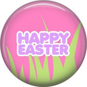 Happy Easter with Grass on Pink Background 1 Inch Button Badge Pin Pinback Button - 2068