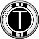 Stripes and Dots, 1 Inch Pinback Button Badge Art Deco Style Alphabet Letter T
