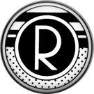 Stripes and Dots, 1 Inch Pinback Button Badge Art Deco Style Alphabet Letter R