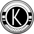 Stripes and Dots, 1 Inch Pinback Button Badge Art Deco Style Alphabet Letter K
