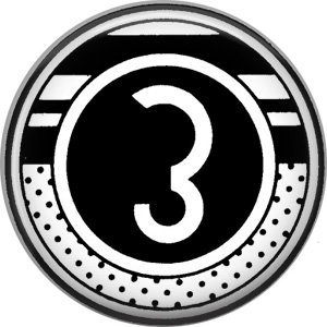 Stripes and Dots, 1 Inch Pinback Button Badge Art Deco Style Alphabet Number 3