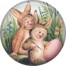 1" Inch Pinback Button Badge Vintage Easter Image of Babies in Bunny Bunting - 0131