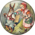 1" Inch Pinback Button Badge Vintage Easter Image of Rabbit with Little Red Riding Hood - 0137