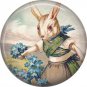 1" Inch Pinback Button Badge Vintage Easter Image of Rabbit Picking Forget Me Nots - 0141