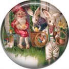 1" Inch Pinback Button Badge Vintage Easter Image of Rabbits with Gnome - 0142