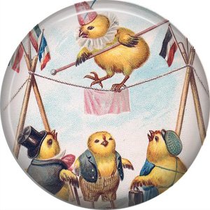 1" Inch Pinback Button Badge Vintage Easter Image of Chicks on the Tightrope - 0144