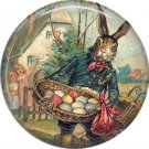 Rabbit Holding Basket of Eggs, Vintage Easter Image on 1 Inch Button Badge Pin - 0145
