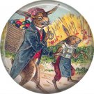 Rabbit with Basket of Eggs on Back, Vintage Easter Image on 1 Inch Button Badge Pin - 0146