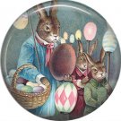 Rabbits with Eggs on Sticks, Vintage Easter Image on 1 Inch Button Badge Pin - 0147
