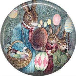 Rabbits with Eggs on Sticks, Vintage Easter Image on 1 Inch Button Badge Pin - 0147