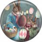 Rabbits with Eggs on Sticks, Vintage Easter Image on 1 Inch Button Badge Pin - 0147
