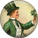 Irish Lad with Bouquet of Shamrocks, St. Patricks Day 1 Inch Pinback Button Badge  - 0432
