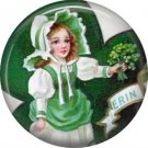 1 Inch Irish Lassie with Shamrock Bouquet Ephemera Lapel Pin, St. Patricks Day Button Badge  - 0441