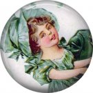 1 Inch Irish Lassie in Round Eared Cap Ephemera Lapel Pin, St. Patricks Day Button Badge  - 0456