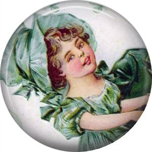1 Inch Irish Lassie in Round Eared Cap Ephemera Lapel Pin, St. Patricks Day Button Badge  - 0456