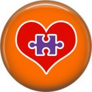 Puzzle Piece inside Heart on Orange, Autism Awareness 1 Inch Pinback Button Badge Pin - 0496