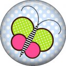 Green and Pink Butterfly Spring Critters 1 inch Button Badge Pin - 0095