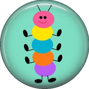 Multi Color Caterpillar on Aqua Background Spring Critters 1 inch Button Badge Pin - 0098