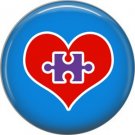 Heart with Missing Puzzle Piece on Blue, Autism Awareness 1 Inch Pinback Button Badge Pin - 0501