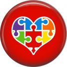 Puzzle in Heart on Red, Autism Awareness 1 Inch Button Badge Pin - 0505