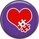 Red Heart with Puzzle Piece on Purple, Awareness 1 Inch Button Badge Pin - 0514