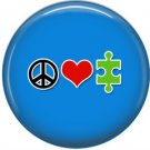 Peace Love Autism on Blue, Awareness 1 Inch Button Badge Pin - 0521