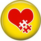 Red Heart with Puzzle Piece on Yellow, Autism Awareness 1 Inch Button Badge Pin - 0531