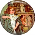 Child Stirring Cauldron, 1 Inch Button Badge Pin of Vintage Halloween Image - 0488