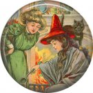 Fortune Teller Witch, 1 Inch Button Badge Pin of Vintage Halloween Image - 0470