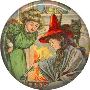 Fortune Teller Witch, 1 Inch Button Badge Pin of Vintage Halloween Image - 0470