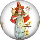 Little Magician, 1 Inch Button Badge Pin of Vintage Halloween Image - 0481