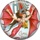 Lady with Bat Wings, 1 Inch Button Badge Pin of Vintage Halloween Image - 0463