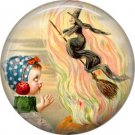 Witch in Fire, 1 Inch Button Badge Pin of Vintage Halloween Image - 0480