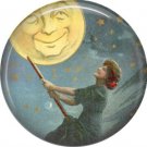 Witch on Broom, 1 Inch Button Badge Pin of Vintage Halloween Image - 0468