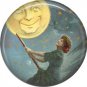 Witch on Broom, 1 Inch Button Badge Pin of Vintage Halloween Image - 0468