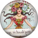Lady Holding Secret Message, 1 Inch Button Badge Pin of Vintage Halloween Image - 0461