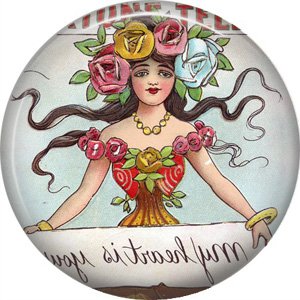 Lady Holding Secret Message, 1 Inch Button Badge Pin of Vintage Halloween Image - 0461