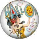Pumpkin Image in Mirror, 1 Inch Button Badge Pin of Vintage Halloween Image - 0484