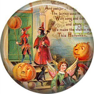 Trick or Treaters, 1 Inch Button Badge Pin of Vintage Halloween Image - 0483