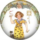 Girl Handling Snake, 1 Inch Button Badge Pin of Vintage Halloween Image - 0471